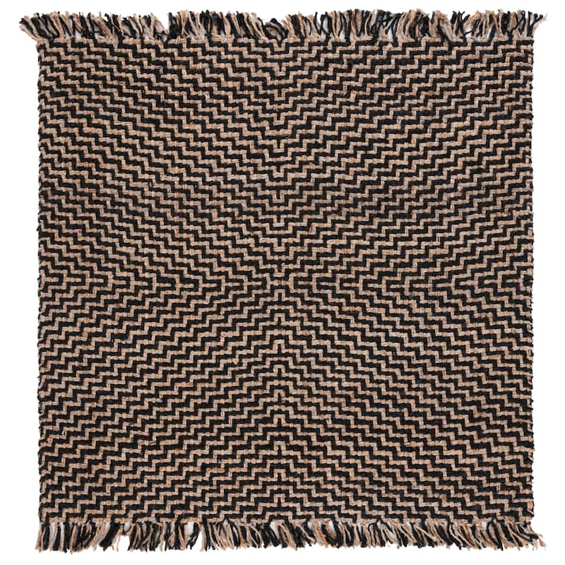 SAFAVIEH Natural Fiber Clotilda Casual Jute Rug - 6' Square - Black/Natural