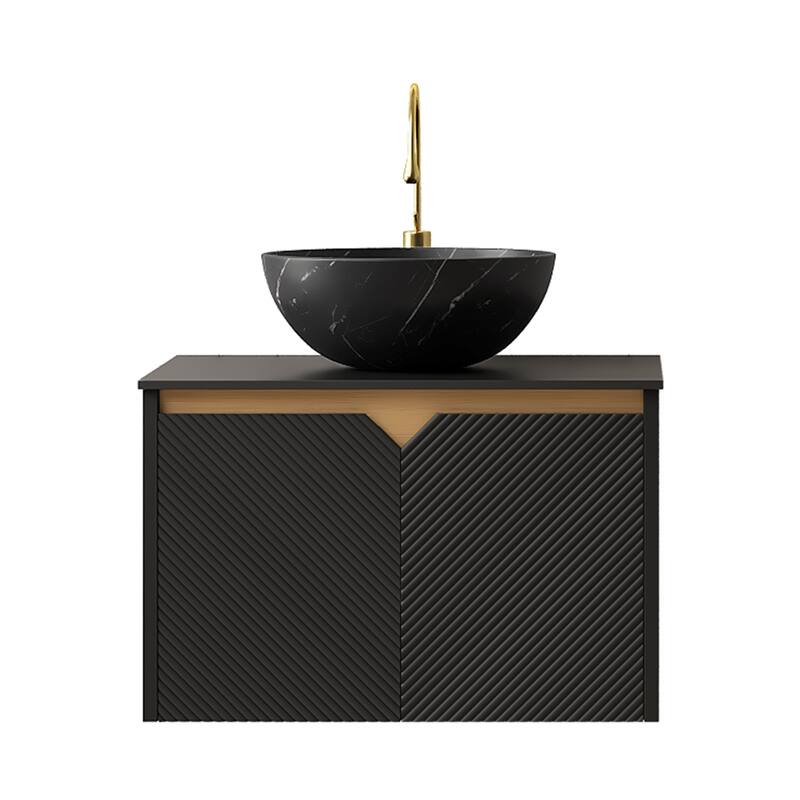 24" Bathroom Vanity & Sink, Wall-Mounted Floating Plywood Storage Cabinet, Twill Double Doors with Metal Trim