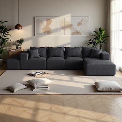 132" Chenille Modular L-Shaped Sectional Sofa with 6 Pillows