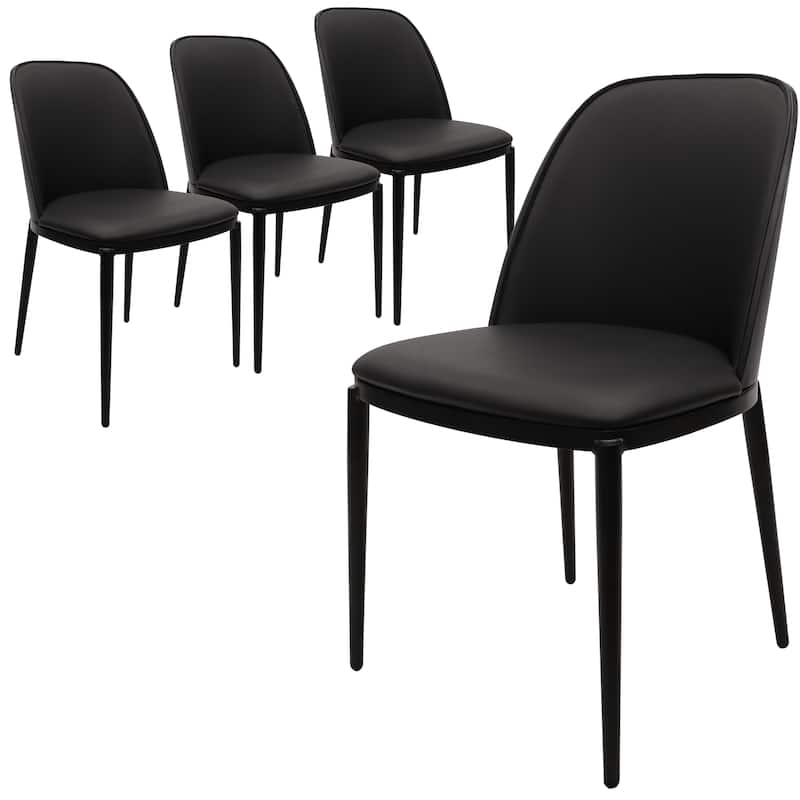 Dining Chair with Upholstered Seat Side Chair with MDF Wood Frame in Steel Set of 4 - Black/Black
