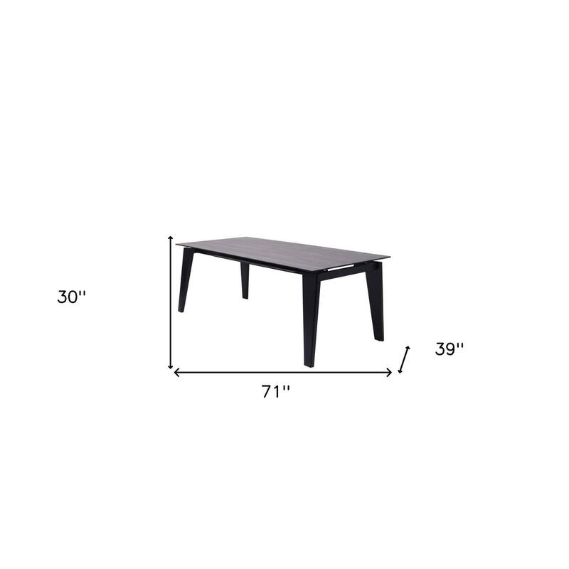 71" Gray And Black Ceramic And Solid Wood Drop Leaf Dining Table