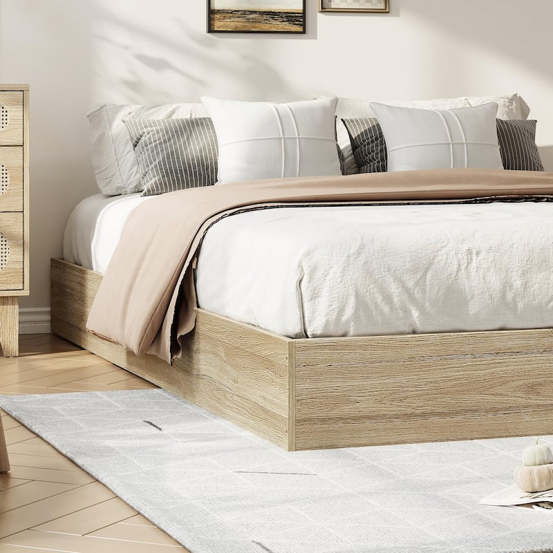 Solid Wood Platform Bed, Floor-Standing Bed Frame with Strong Wooden Slats
