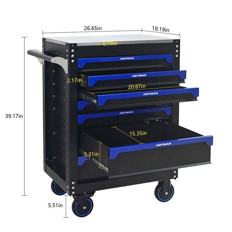 Industrial-Strength Rolling Tool Cart with 7 Drawers, 30" Steel Workbench Cabinet
