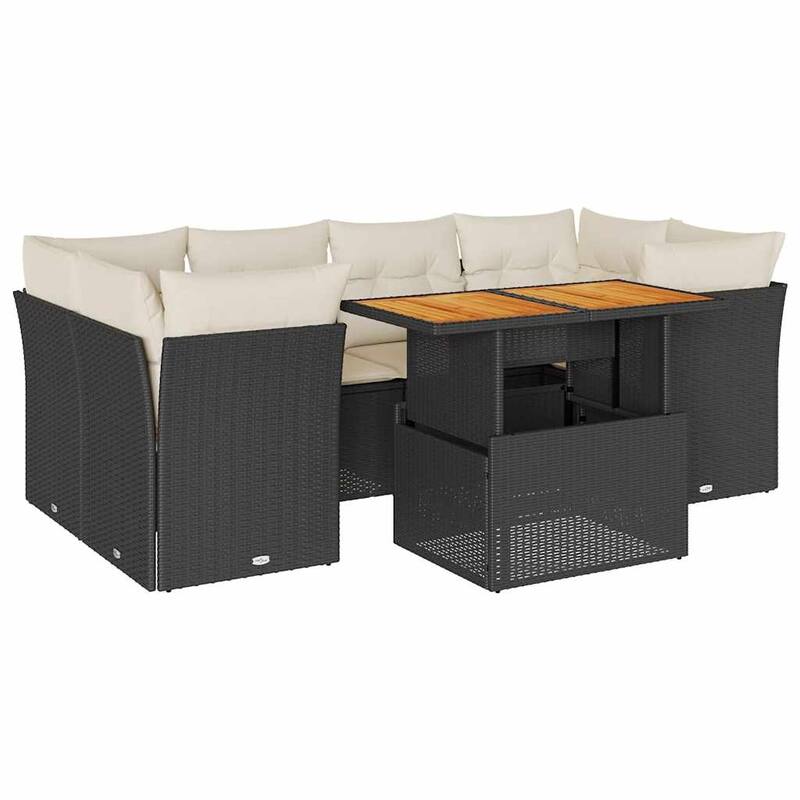 vidaXL Garden Sofa Set Black, Cream White PE Rattan Adjustable Feet - 21.7 x 39.4 x 28.7