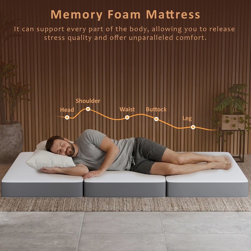 ONETAN, Folding Mattress, 3", 4" & 5" Gel Memory Foam Portable Tri-fold Mattress.