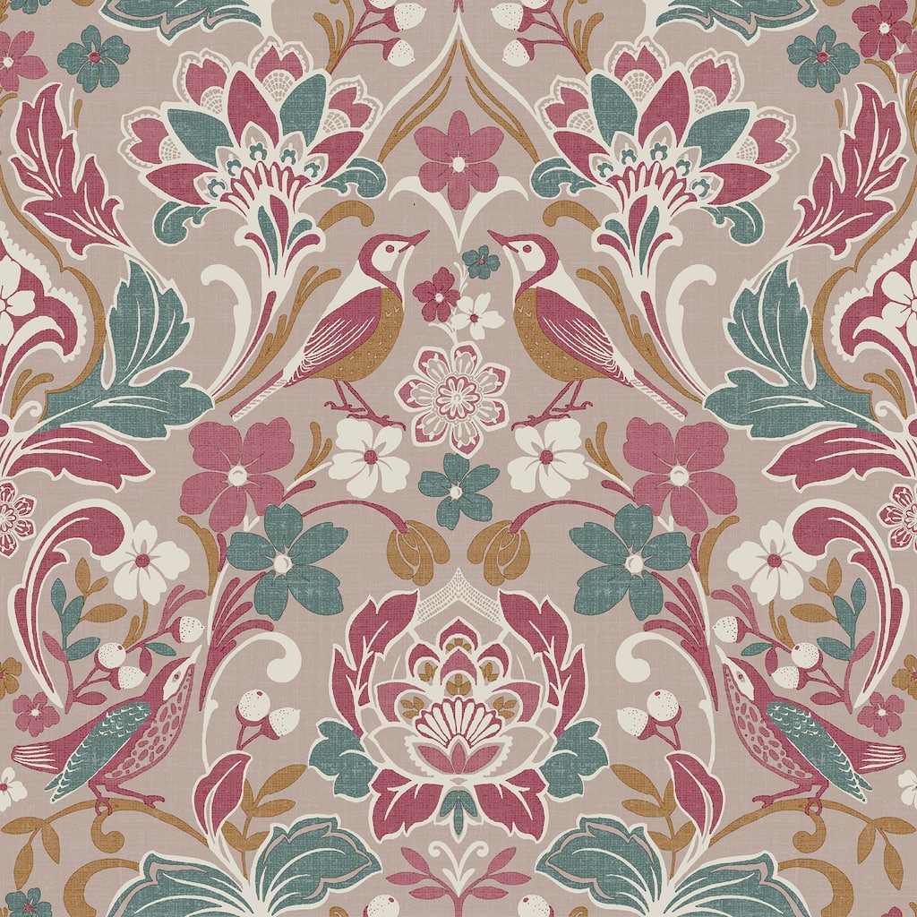Arthouse Birdy Pink Nuthatch Floral Wallpaper