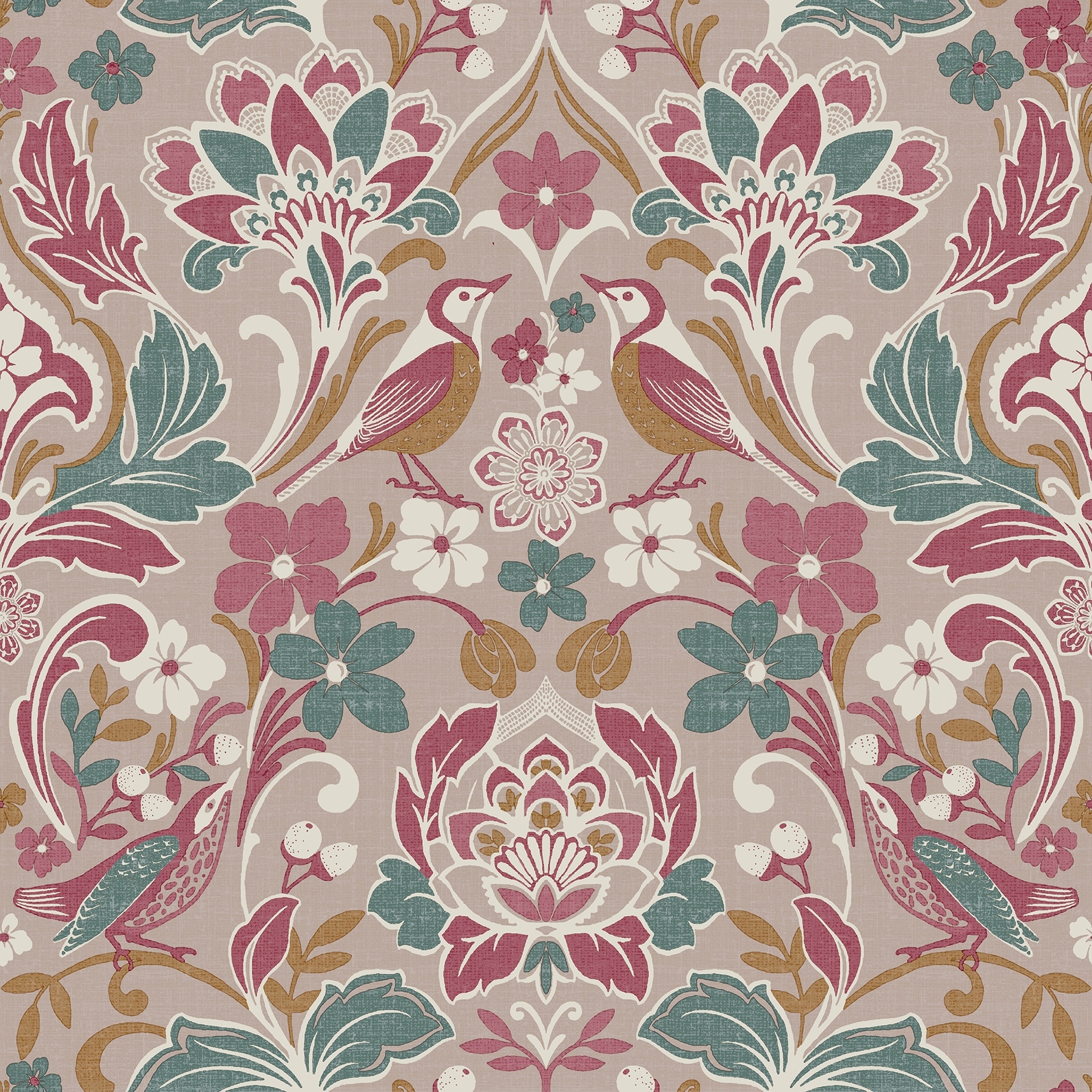 Arthouse Birdy Pink Nuthatch Floral Wallpaper