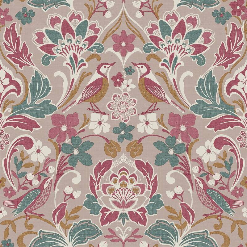 Arthouse Birdy Pink Nuthatch Floral Wallpaper