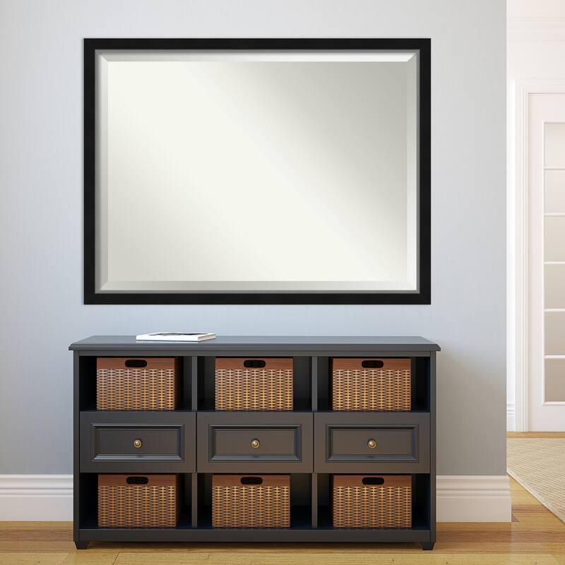 Beveled Bathroom Wall Mirror - Eva Black Silver Narrow Frame