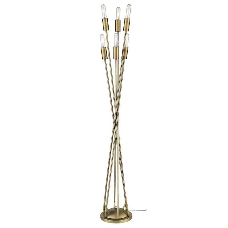 60-Inch Six Light Torchiere Floor Lamp in Brass Finish for Living Room - 13.25” x 13.25” x 60”