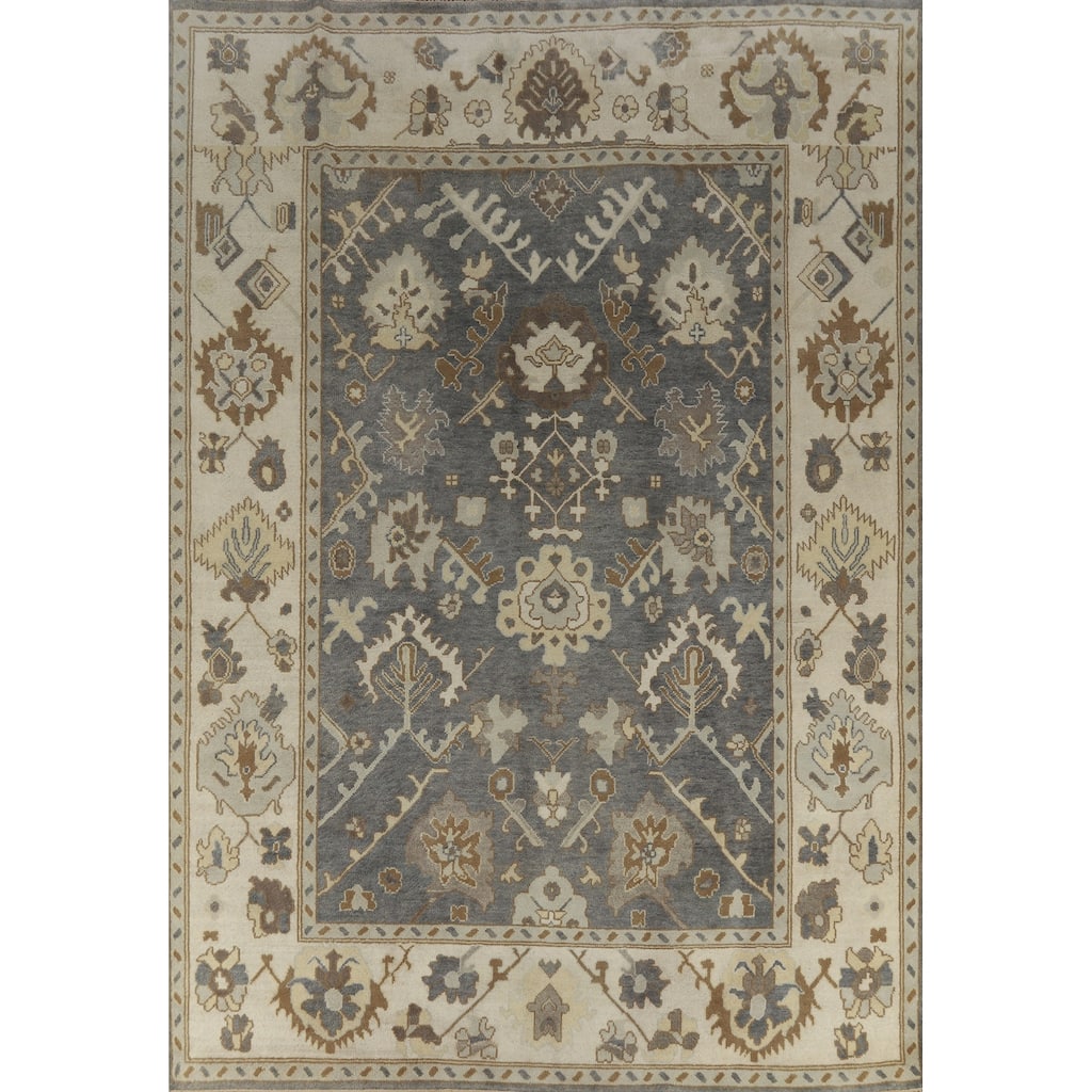 Slate Gray Oushak Indian Area Rug Hand-Knotted Wool Carpet - 8'10" x 11'8"