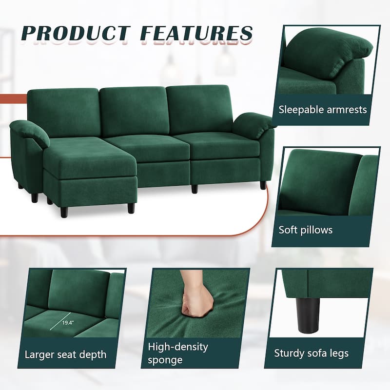 Futzca ​79" Convertible Sectional Sofa Couch, 3 Seat L Shaped