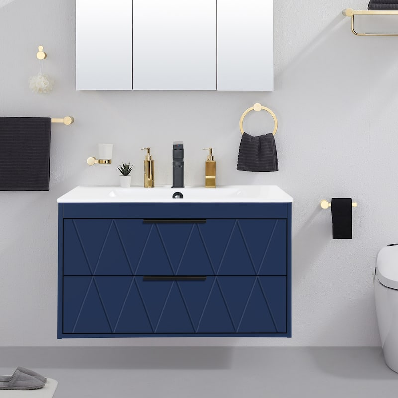 Wall Mount Vanity with Ceramic Sink SMC Sink Soft-Close - 30" - Blue