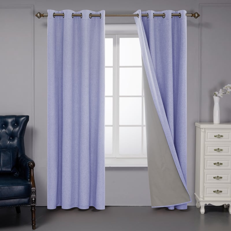 Deconovo Faux Linen Total Blackout with Coating Curtains (2 Panel) - 52W x 95L - Light Purple