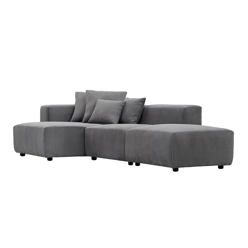 Soft Corduroy Sectional Modular Sofa Set, Small L-Shaped Chaise Couch