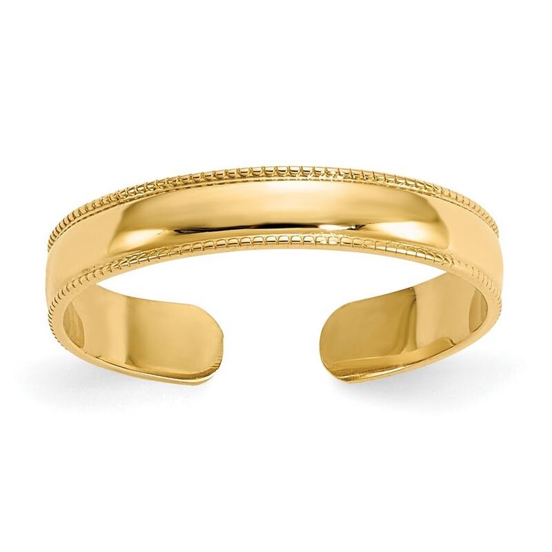 Curata Solid 14 karat Yellow, White or Rose Gold 4mm Polished Milgrain Adjustable Toe Ring - Yellow