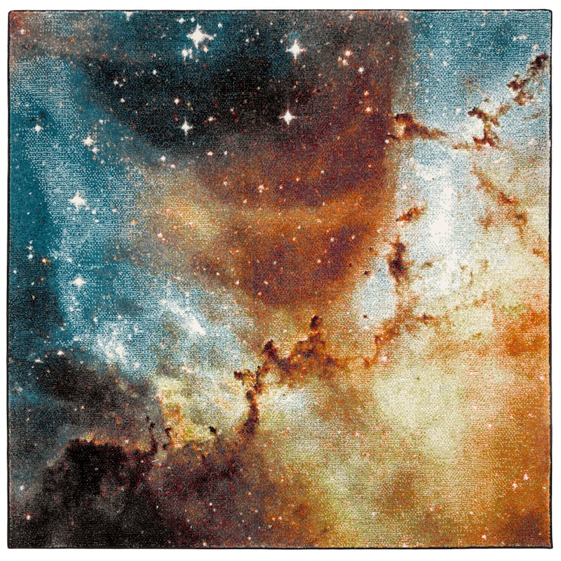 SAFAVIEH Galaxy Ljiljana Modern Abstract Celestial Rug - 5'3" Square - Orange/Multi