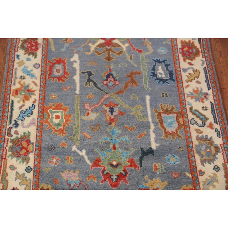 Blue Oushak Oriental Rug Transitional Handmade Wool Carpet - 4'1"x 5'11"