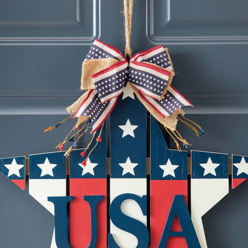 Glitzhome Patriotic/Americana Wooden Flag Sign Door Hangers Decor