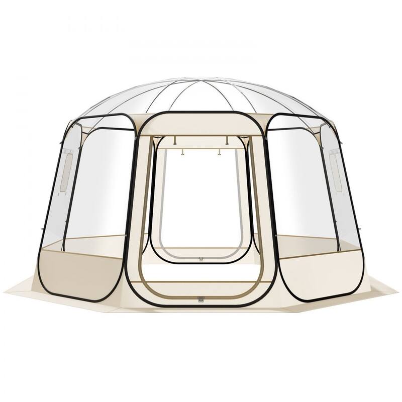 Beige-Clear TPU and Oxford Fabric Pop-Up Bubble Tent with Steel Frame and 540 Degree View
