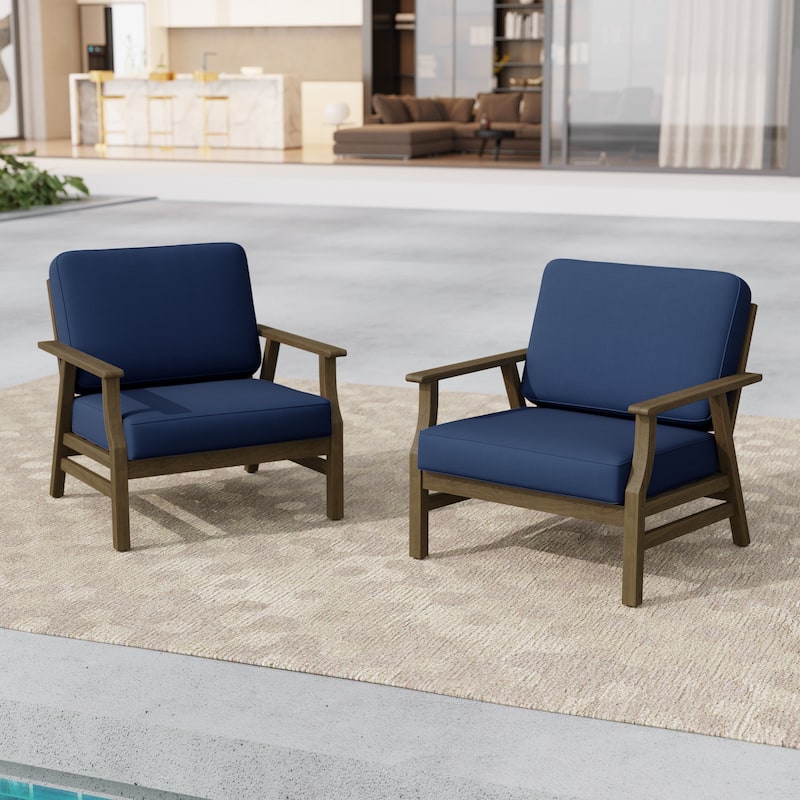 Jamie 2 Set 31" W Outdoor Acacia Wood Club Chairs with Cushions