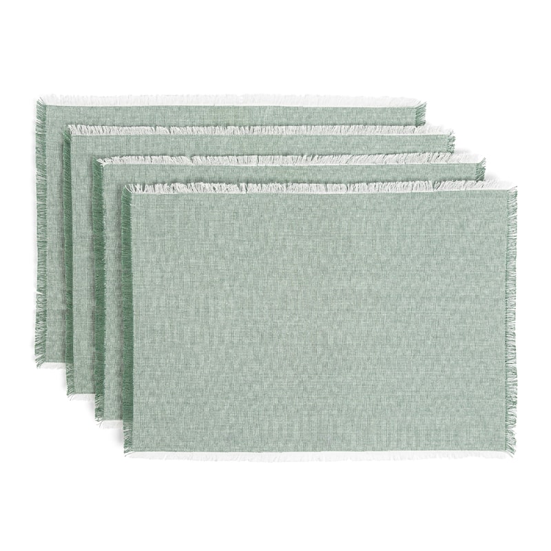 over&back 100% Cotton Frayed Chambray Placemats - Set of 4 - Green