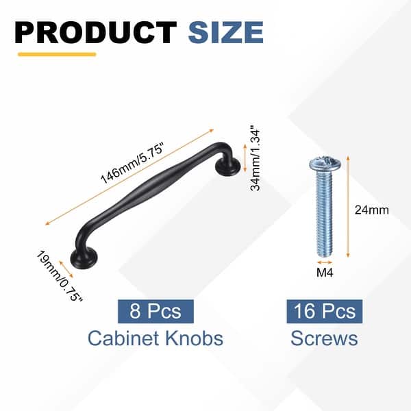 dimension image slide 1 of 4, Cabinet Handles, Solid Cabinet Pulls Pull Handle with Screws for Kitchen Cupboard Drawer Dresser Wardrobes