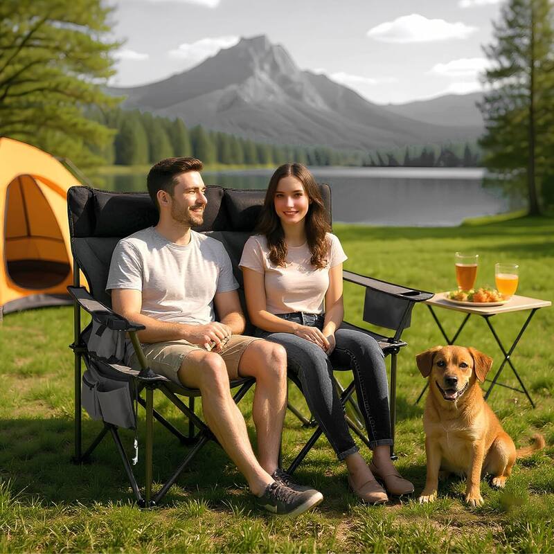 Portable Outdoor Double Folding Camping Chair Loveseat for Camping, Sports, Picnic - N/A