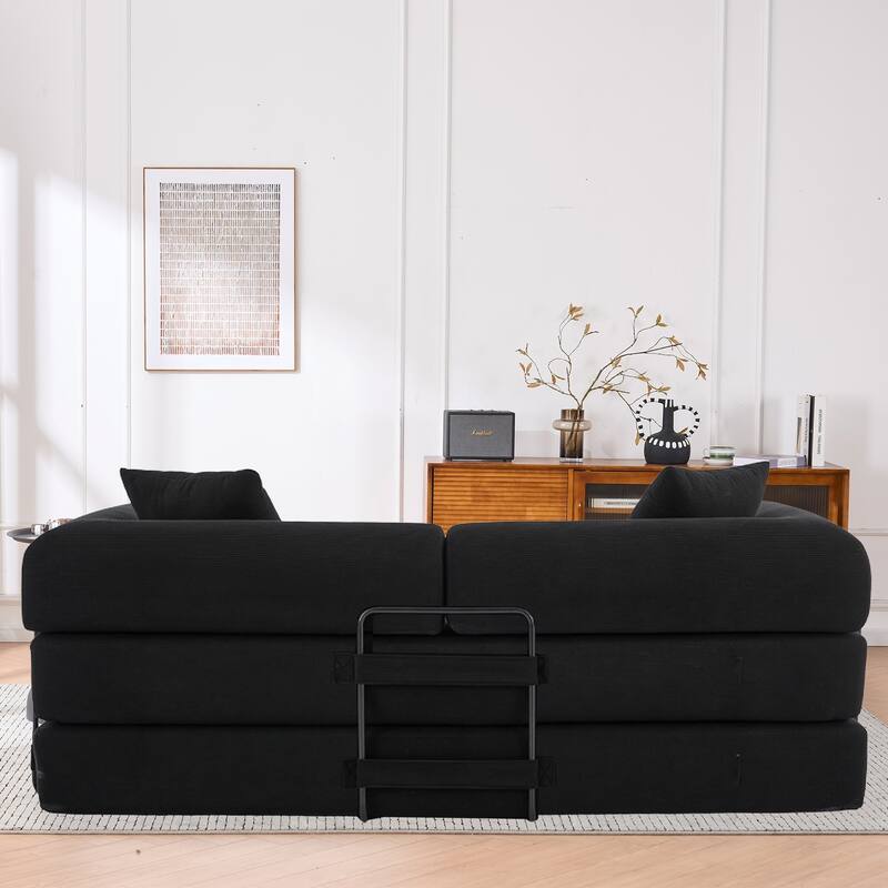 Convertible Sofa Bed, Folding Floor Couch Loveseat with Pillows, Corduroy Multi‑Mode Lounger, Sleeper Mattress