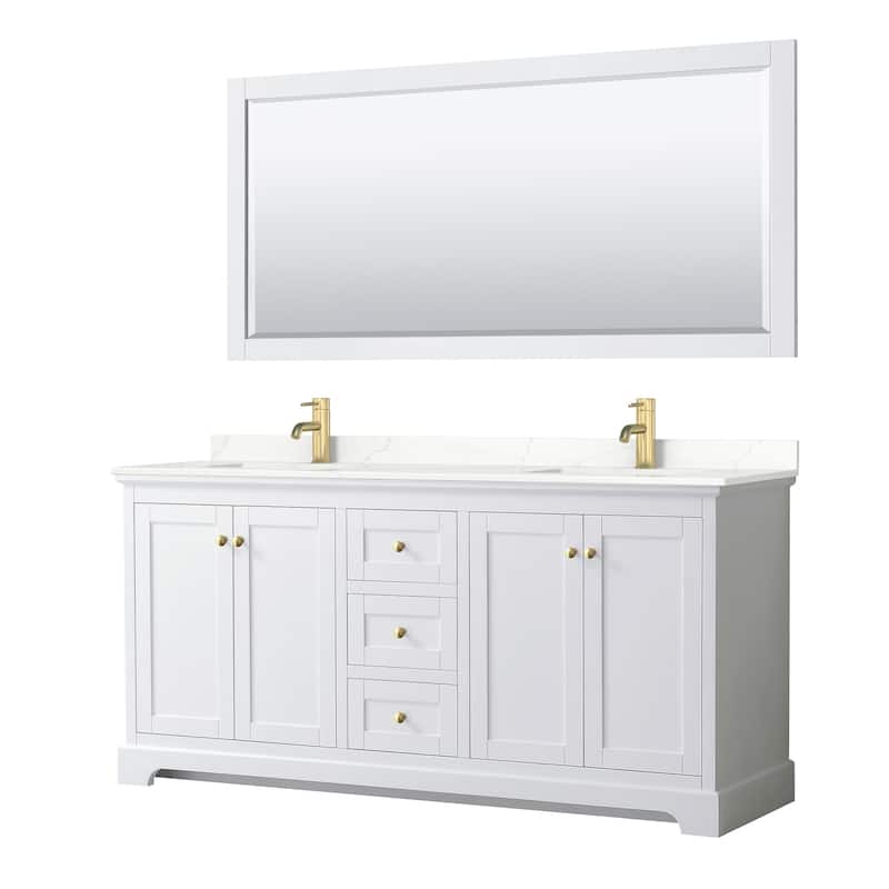 Wyndham Collection WCV232372D-QTZ-UNSM70 Avery 72" Free Standing - White / Giotto Quartz Top / Brushed Gold Hardware