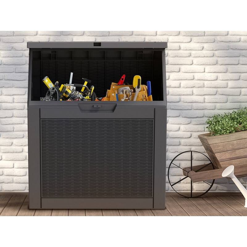 30 Gallon Outdoor Storage Box with Woodgrain or Rattan Effect /Durable, Weatherproof, UV Protected, Easy to Assemble - 30GAL