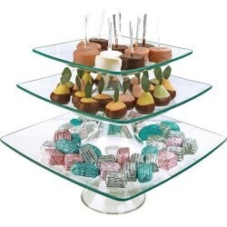 Palais Glassware® Elegent Glass Cupcake or Cake Stand - Party Centerpiece (8" - 10" - 12" - 3 Tier, Square)