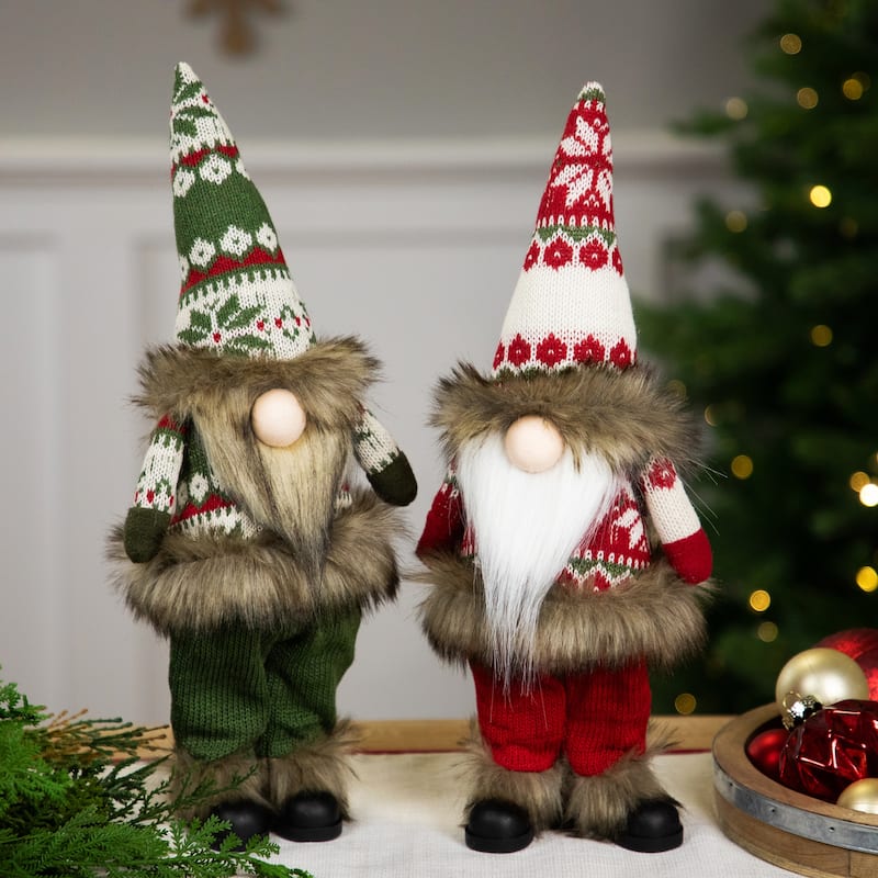 Standing Gnome with Knitted Outfit Christmas Figure - 19" - Green