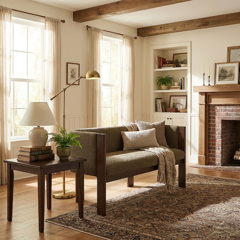 Christopher Knight Home - Vescari Modern Mid-Century Compact Upholstered 2-Seater Loveseat, Solid Rubberwood Frame & Track Arms