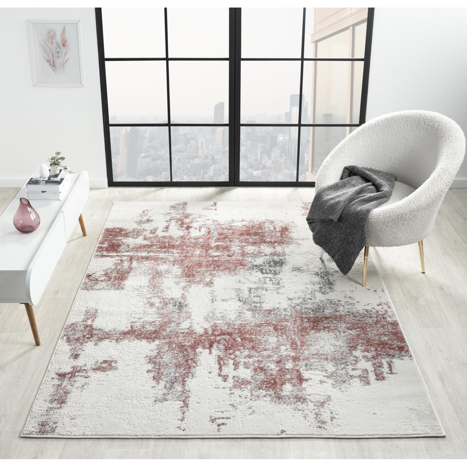 MDA Rugs Lavell Collection Abstract White/Pink Area Rug