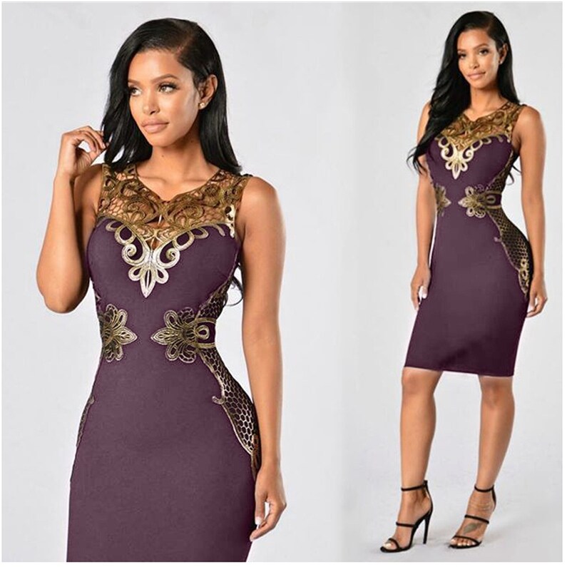 purple and gold party dress