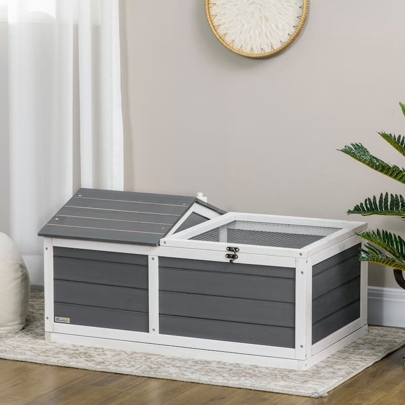 PawHut 34" Wooden Tortoise Habitat Tortoise Enclosure, Indoor/Outdoor Use - grey