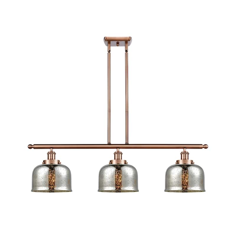 Innovations Lighting Bell - 3 Light 36" Island Light - 8" Shade - Silver Plated Mercury/Antique Copper