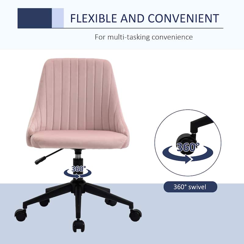 Mid-Back Office Chair, Velvet Fabric Swivel Scallop Shape Computer Desk Chair for Home Office or Bedroom