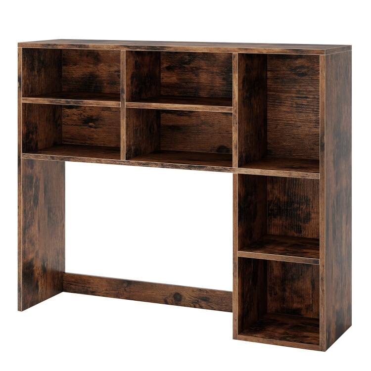 Engineered Wood Desk Hutch with Adjustable Shelves 7 Cubby Desktop Bookshelf Organizer for Home Office - 37" x 10" x 31" - Brown