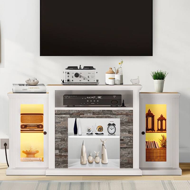 LED Console Table Farmhouse TV Stand for 65 Inch Glass Door - 58 inches