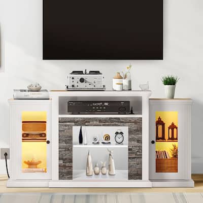 LED Console Table Farmhouse TV Stand for 65 Inch Glass Door - 58 inches