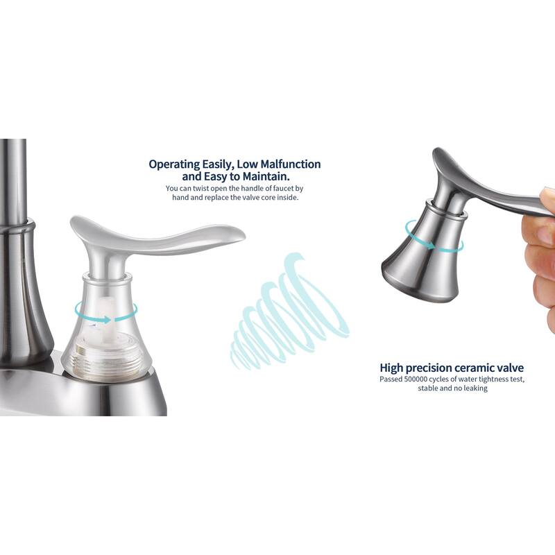 4 Inch Centerset Bathroom Sink Faucet Dual Handle Bathroom Faucet with 360°Swivel Spout Vanity Tap with Pop Up Drain