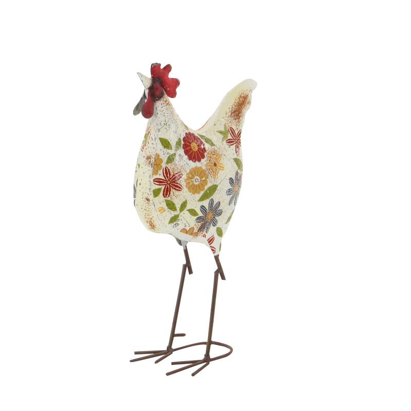 Green or Cream Metal Indoor Outdoor Distressed Standing Rooster Garden Sculpture with U Shaped Feet