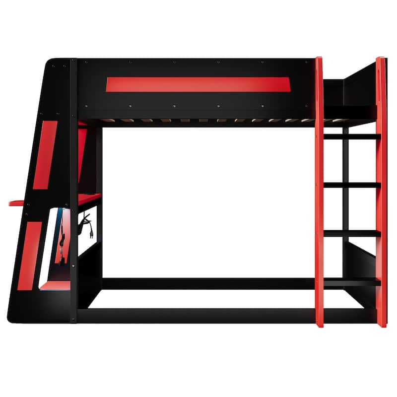 Full or Twin Gaming Bunk Bed Gaming Loft Bed with Built-In Gaming Station Cable Management for Gamer Gaming Hotel Gaming Suite