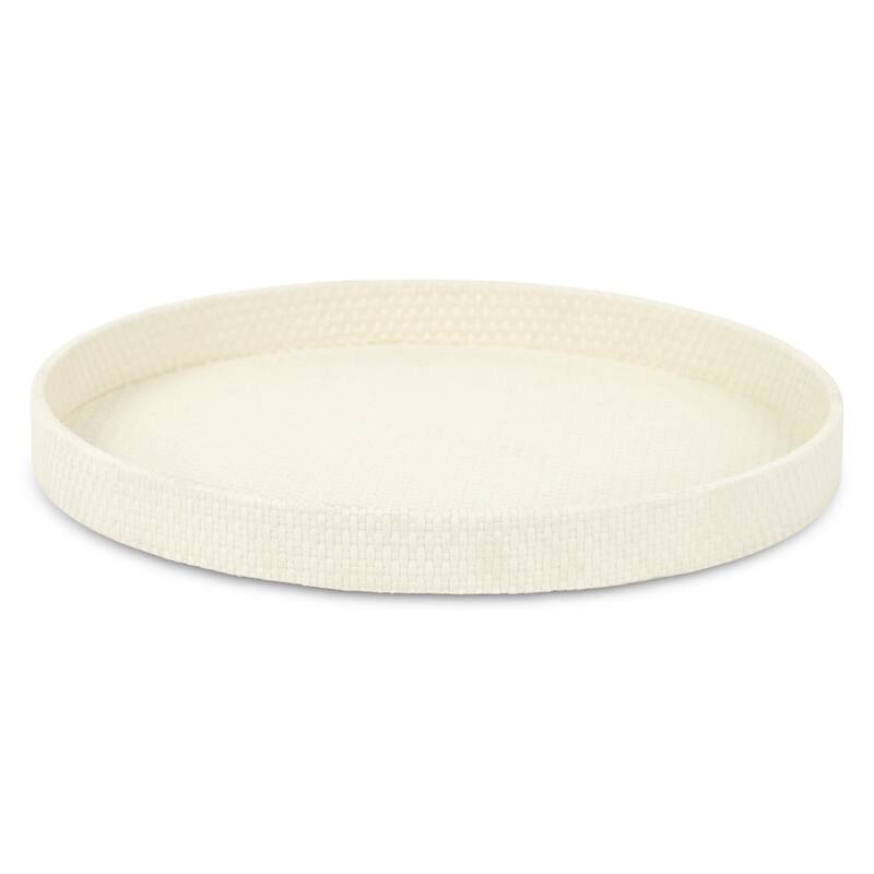 Tamsin 14.5" Round Decorative Serving Tray - Wicker Weave Pattern for Display, and Organization