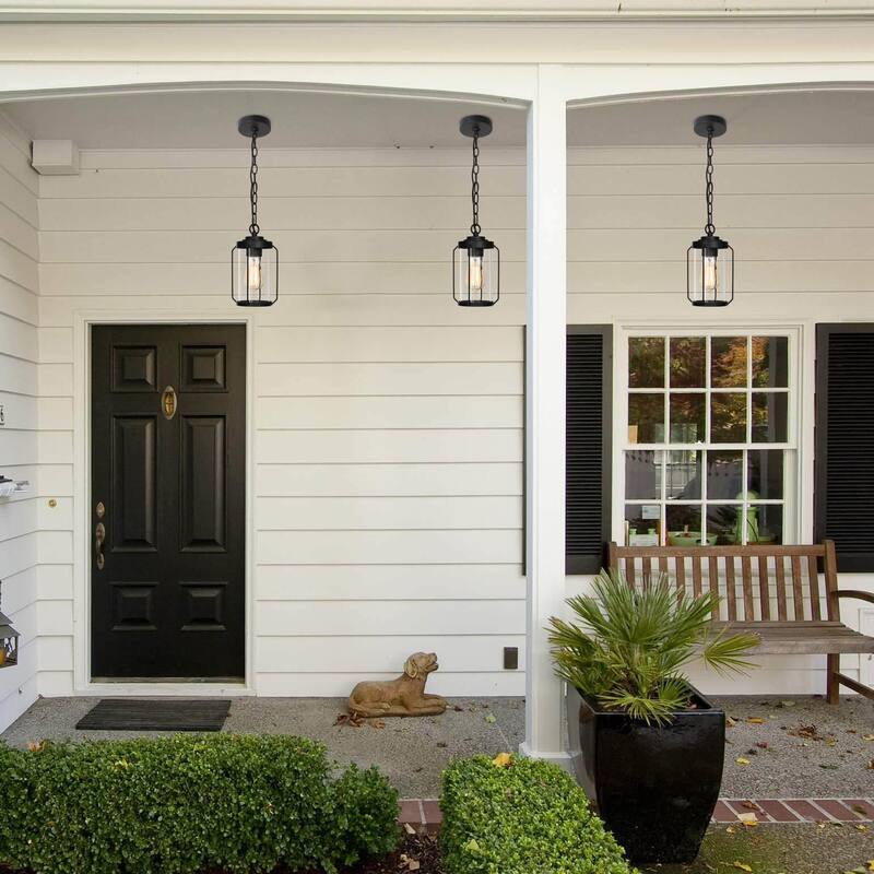 Black Outdoor Hanging Lights Lantern Pendant Lights for Porch, Hallway - D6'' x H70''