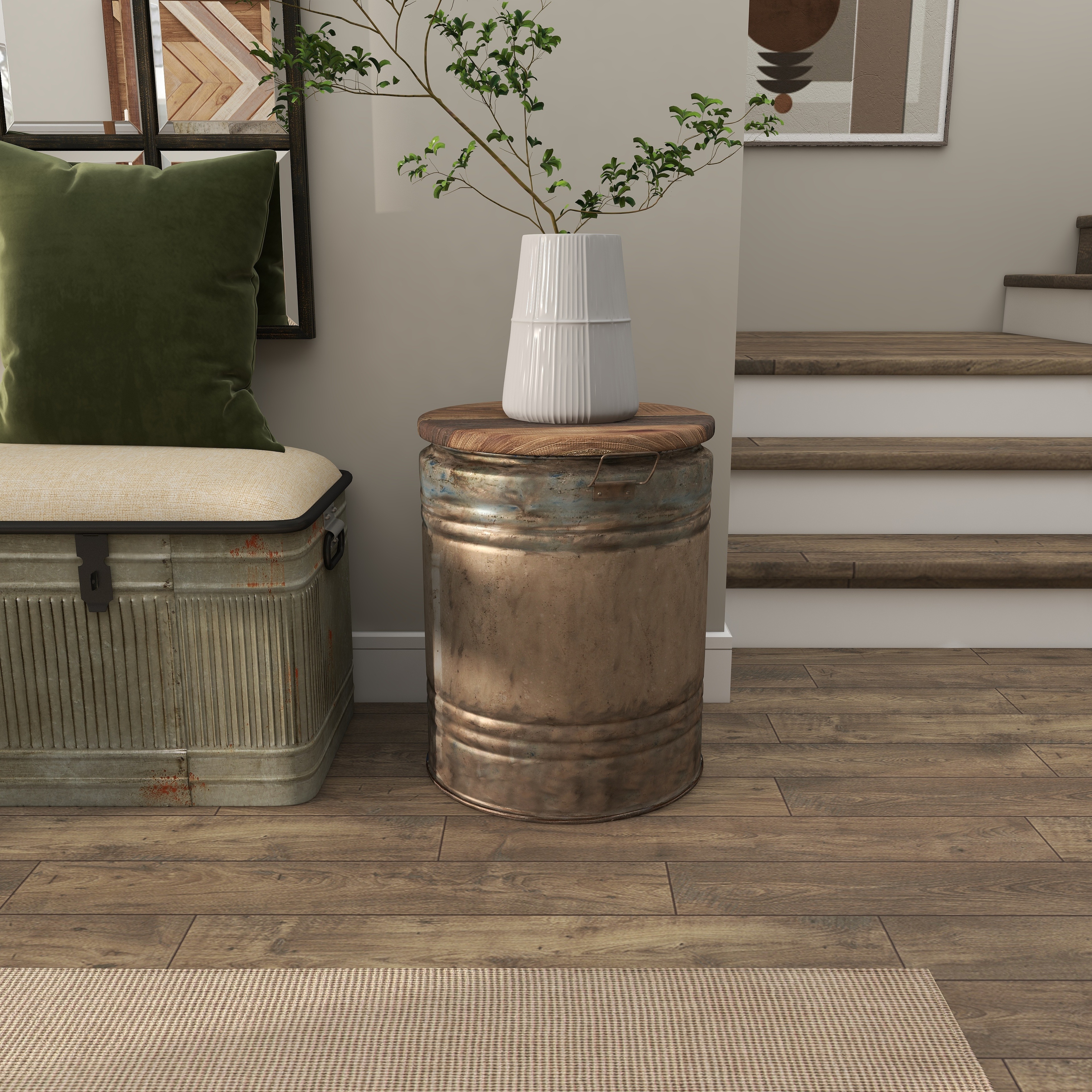 Gray Metal Farmhouse Accent Table with Brown Wood Top - 16 x 16 x 20