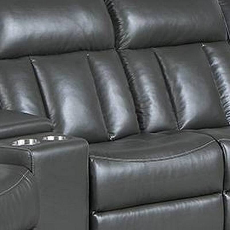Max 5 Piece Power Recliner Sectional Sofa Set, Vegan Faux Leather, Gray