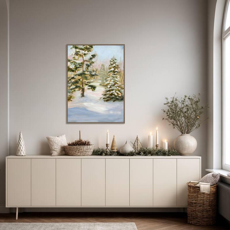 Trees in Winter by Sandra Iafrate Framed Canvas Wall Art Print - Sylvie Dark Gold